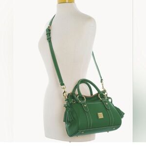 Dooney & Bourke Green Leather Satchel with Detachable Crossbody Strap